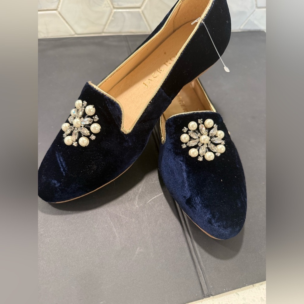Jack Rogers Jeweled Rondelle Loafer Sz 6 Blue Velvet Rhinestone Pearl Stunning